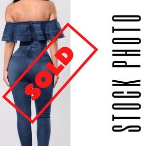 Fashion Nova Off Shoulders Denim Jumpsuit